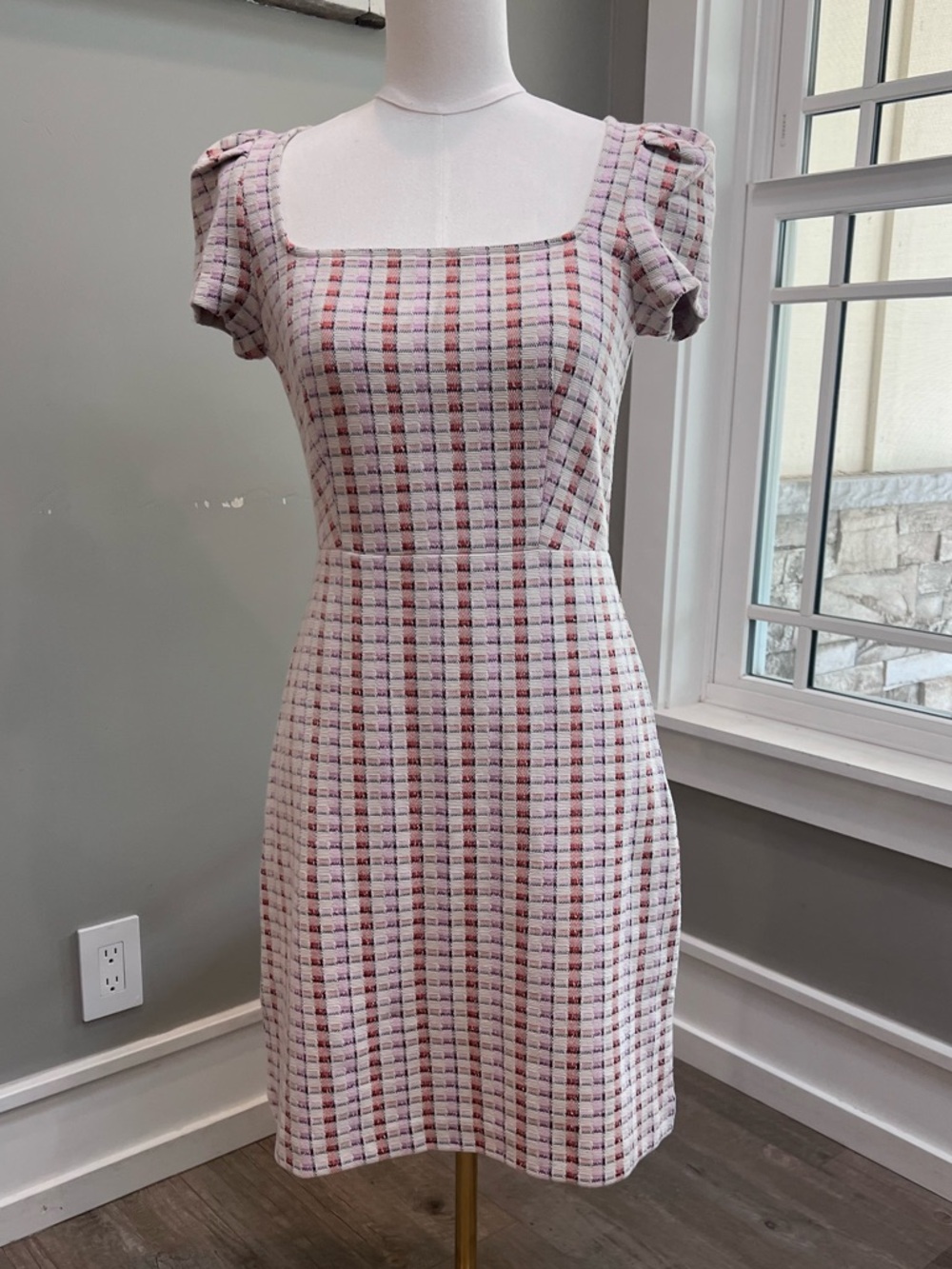 Ann Taylor Pink Plaid Tweed Mini Dress